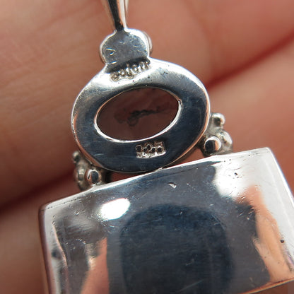 SAJEN 925 Sterling Silver Vintage Glass Real Blue Topaz Modernist Pendant