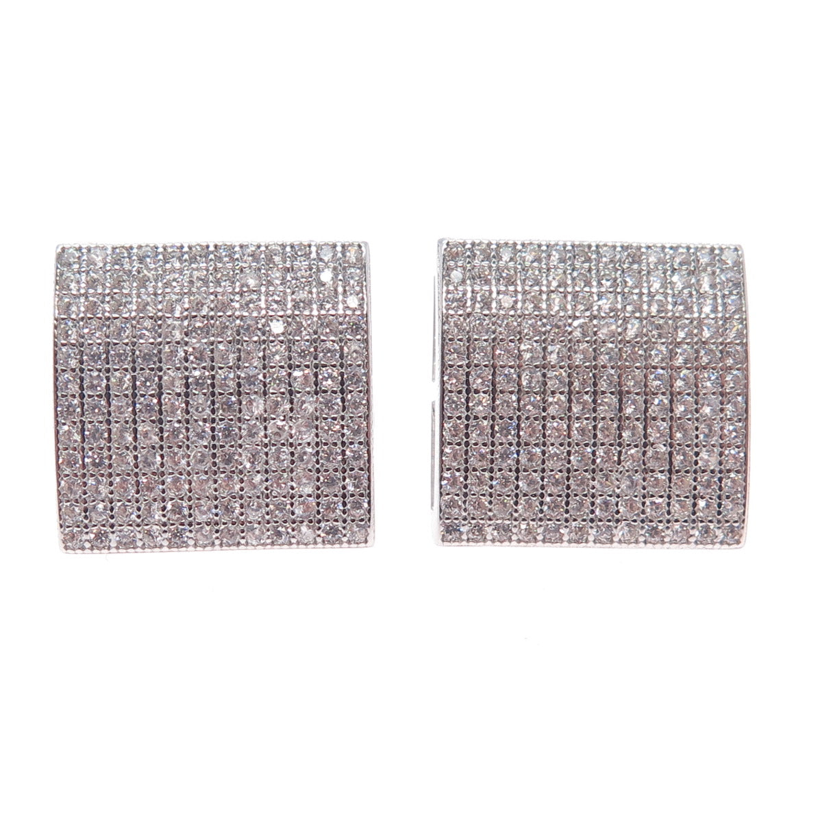 925 Sterling Silver Round-Cut C Z 15mm Square Stud Earrings