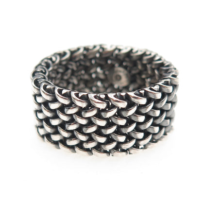 925 Sterling Silver Vintage Italy Mesh Oxidized Wide Band Ring Size 9