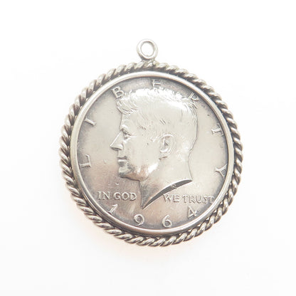 900 Silver Vintage 1964 "Kennedy Half Dollar" Coin Pendant