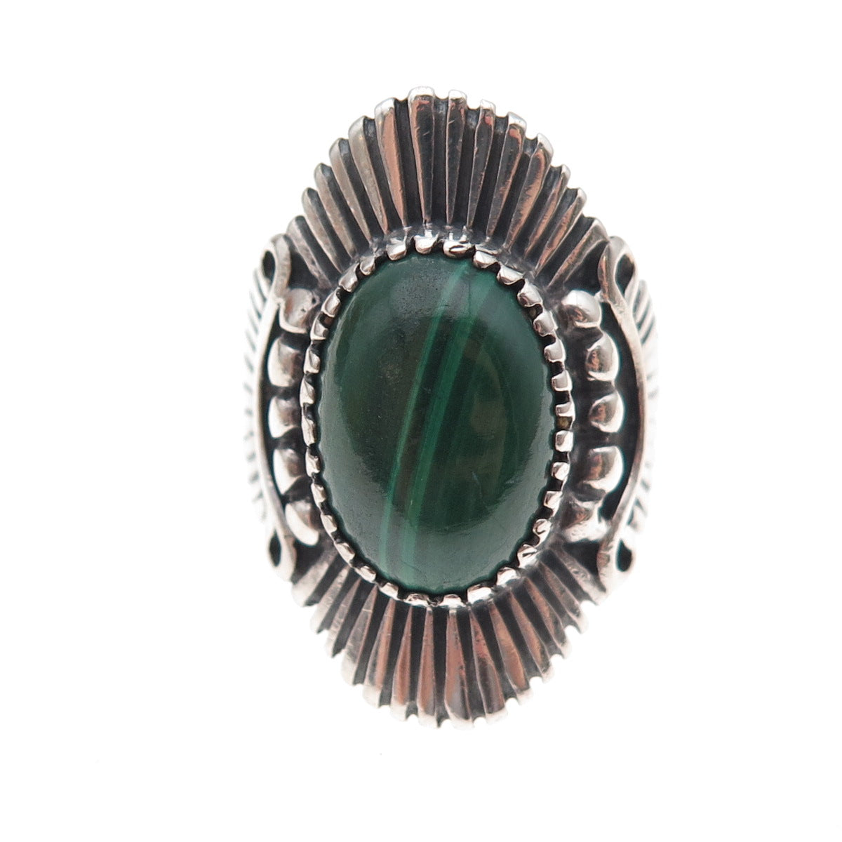 Angeline Miller Navajo Old Pawn Sterling Silver Vintage Malachite Ring Size 5.75