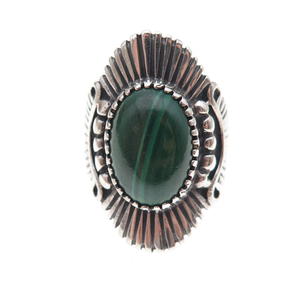 Angeline Miller Navajo Old Pawn Sterling Silver Vintage Malachite Ring Size 5.75