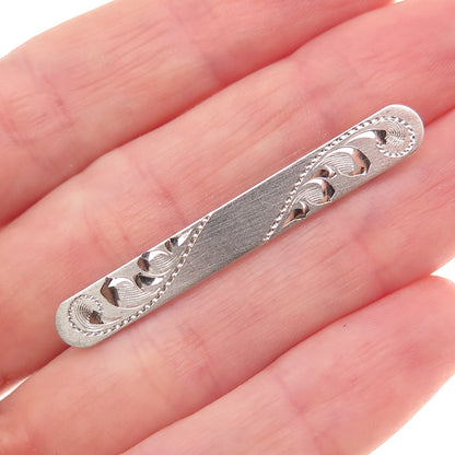 925 Sterling Silver Vintage Engraved Floral Bar Pin Brooch