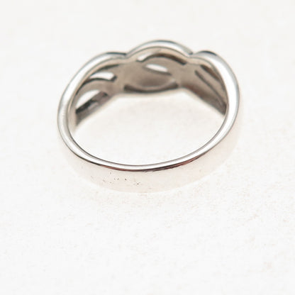 925 Sterling Silver Vintage Modernist Wavy Oxidized Ring Size 8