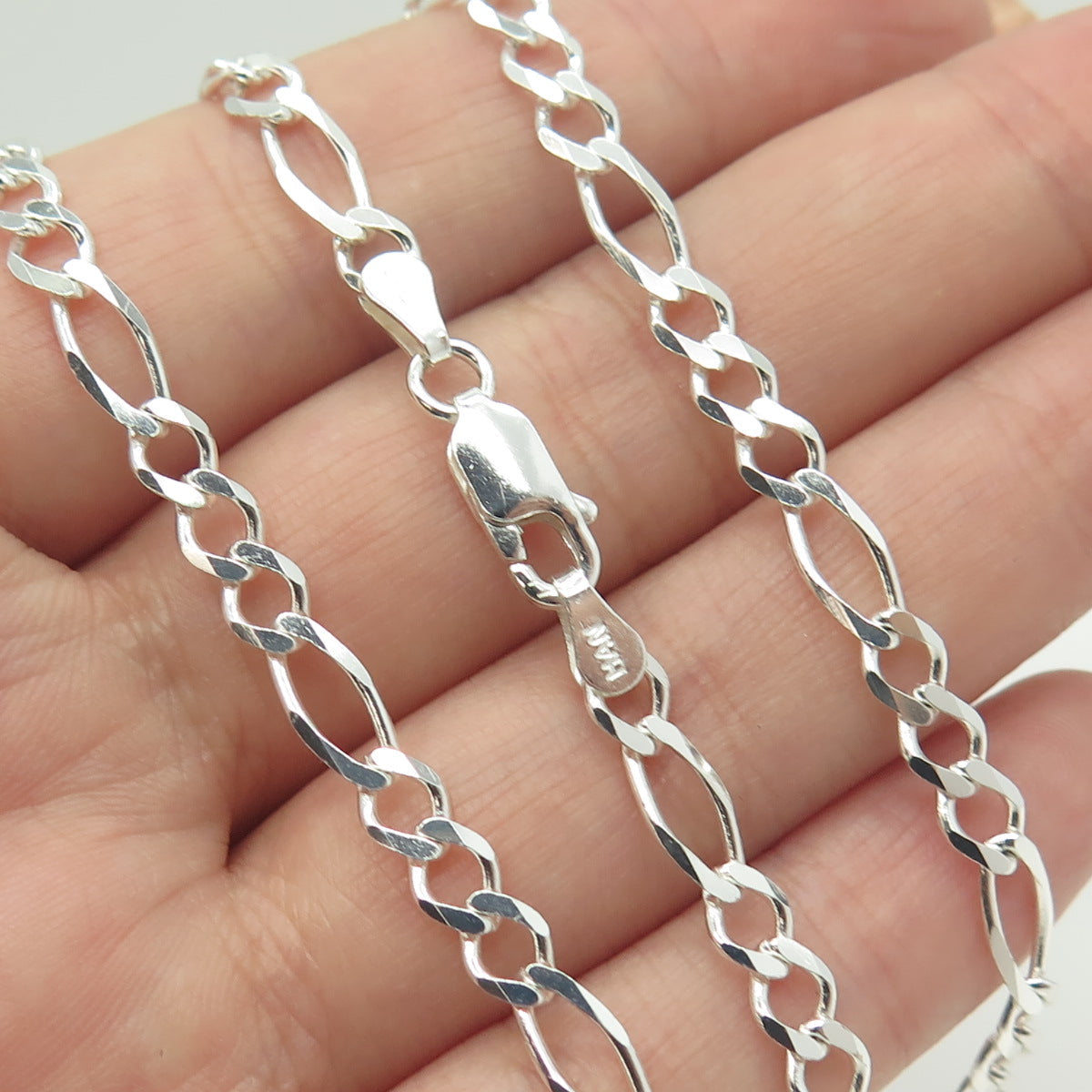 HAN 925 Sterling Silver Italy Figaro Chain Necklace 20"