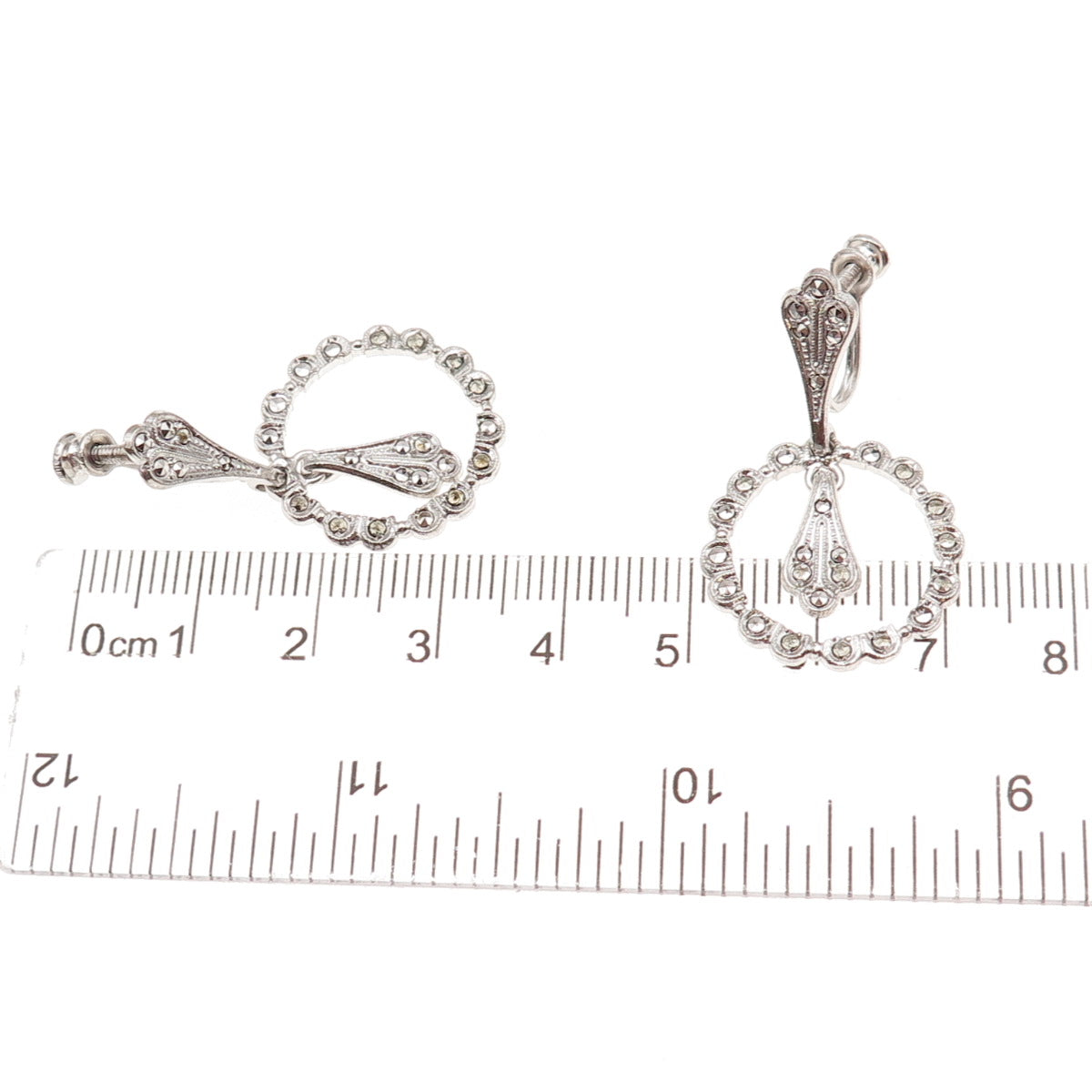 925 Sterling Silver Antique Art Deco Real Marcasite Dangle Earrings