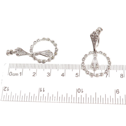925 Sterling Silver Antique Art Deco Real Marcasite Dangle Earrings