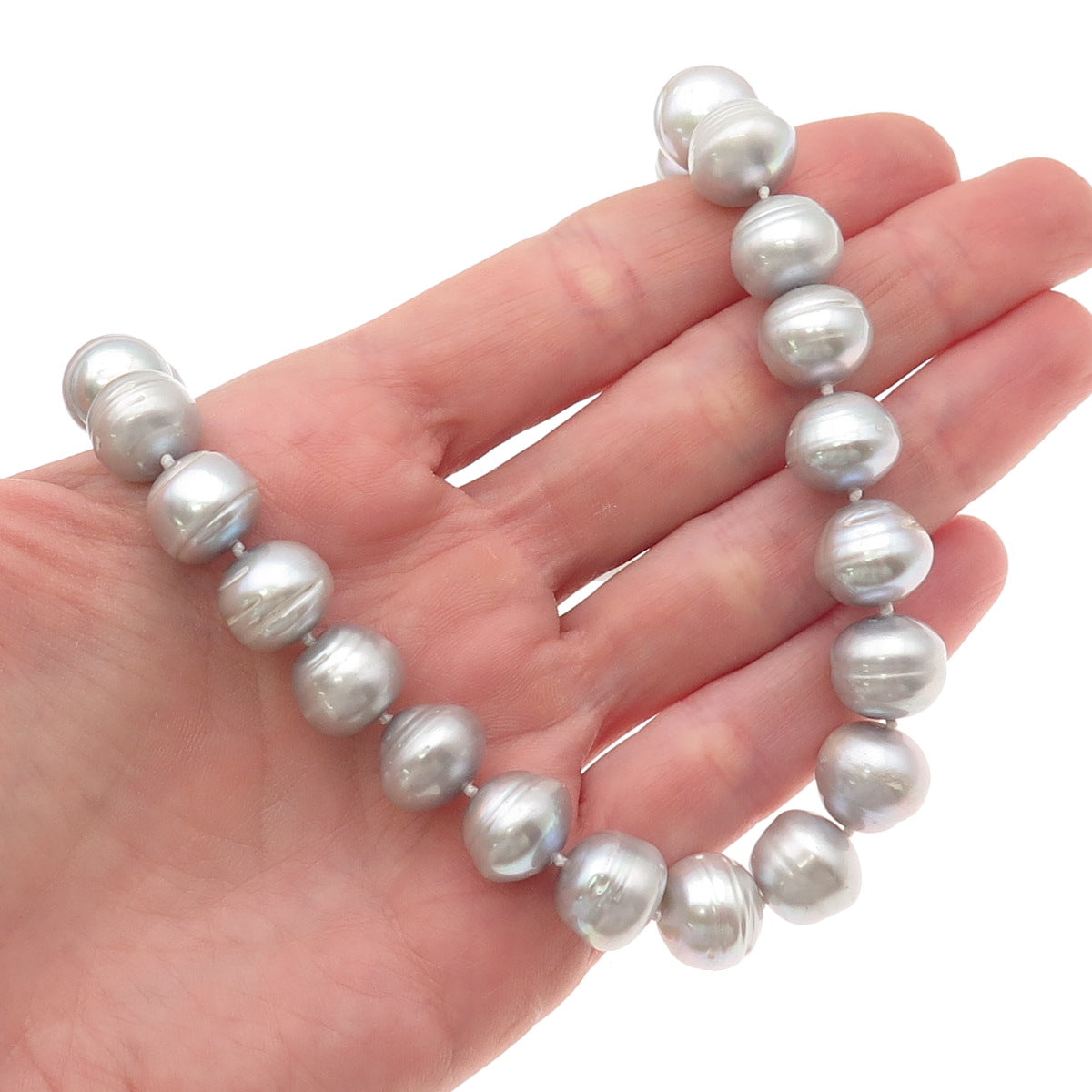 925 Sterling Silver Real Baroque Gray Pearl Beaded Necklace 18"