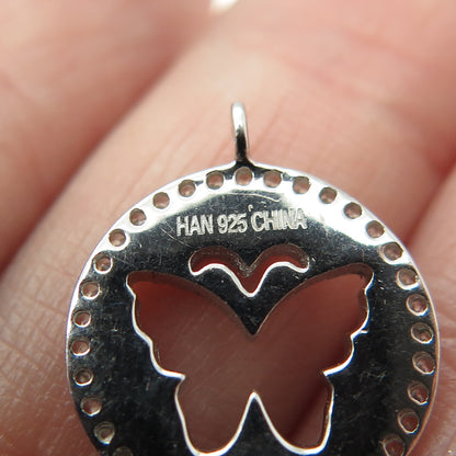 925 Sterling Silver Round-Cut C Z Butterfly Minimalist Charm Pendant