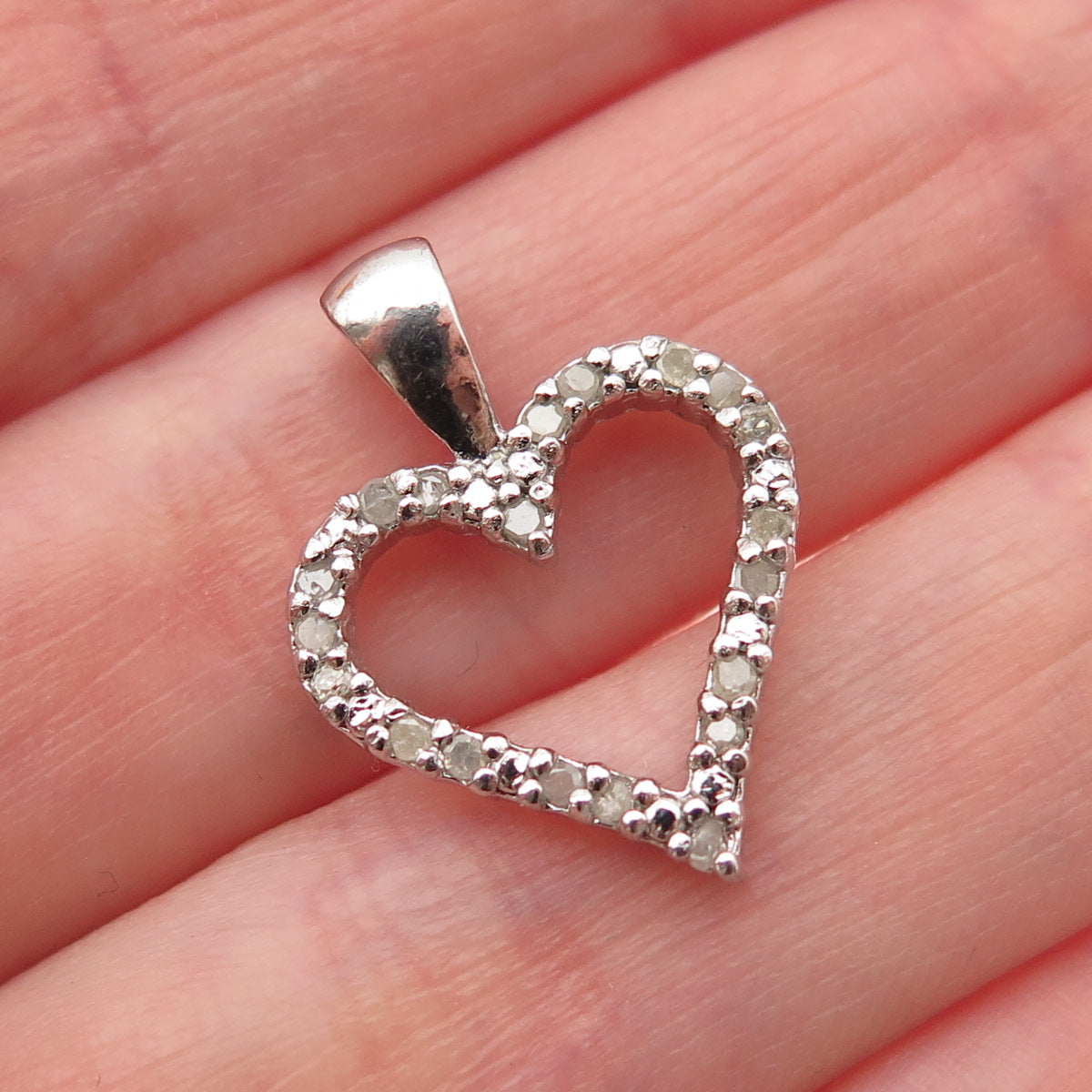 925 Sterling Silver Real Round-Cut Diamond Heart Mini Charm Pendant