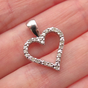 925 Sterling Silver Real Round-Cut Diamond Heart Mini Charm Pendant