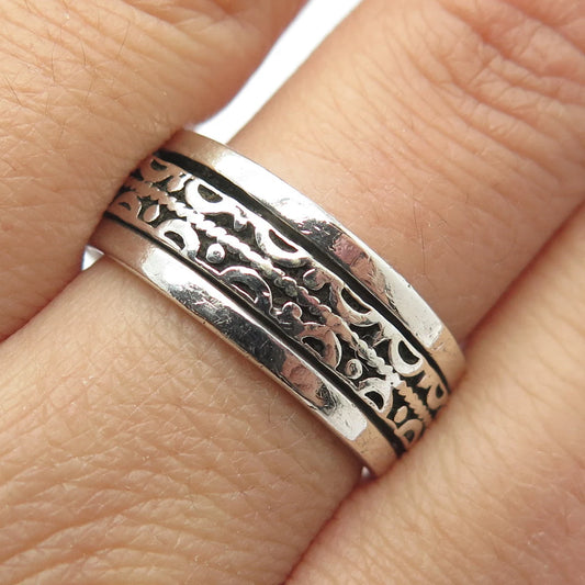 925 Sterling Silver Vintage Ornate Rotating Band Ring Size 10