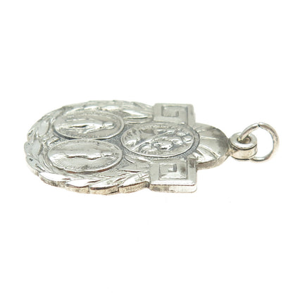925 Sterling Silver Antique Art Deco Jesus St. Mary & Christopher Medal Pendant