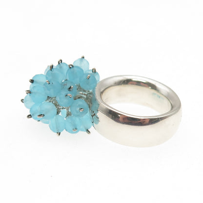 925 Sterling Silver Vintage Real Blue Sky Quartz Dangle Beads Ring Size 5