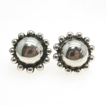 Old Pawn 925 Sterling Silver Antique Southwestern Beaded Sun Screw Back Earrings