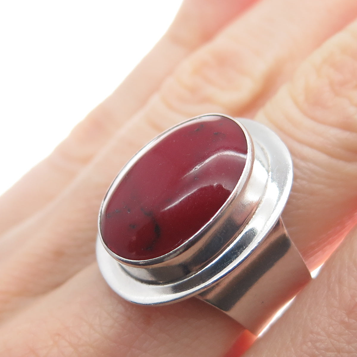 ATI ANNIKA WITT 925 Sterling Silver Vintage Mexico Real Red Jasper Ring Size 7