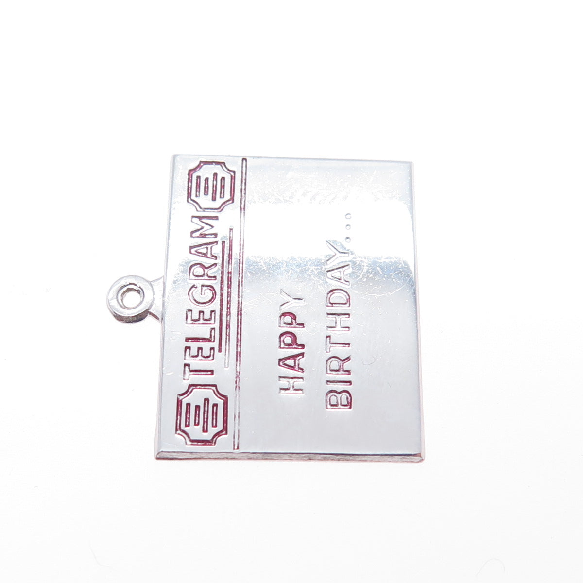 GRIFFITH & SONS Sterling Silver Vintage Enamel Happy Birthday Telegram Pendant