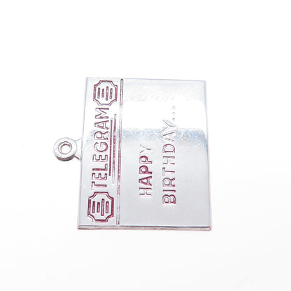 GRIFFITH & SONS Sterling Silver Vintage Enamel Happy Birthday Telegram Pendant