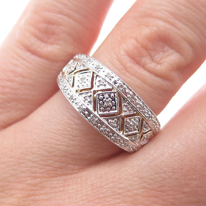 SUN 925 Sterling Silver Real Round-Cut Diamond Mom Ring Size 7