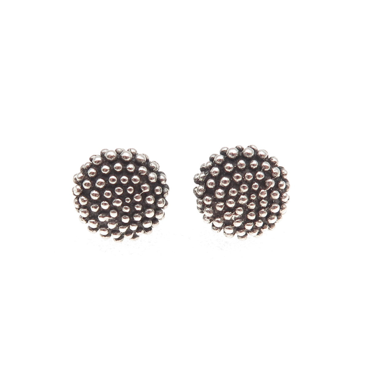 925 Sterling Silver Vintage Granulated Ball Oxidized Stud Earrings