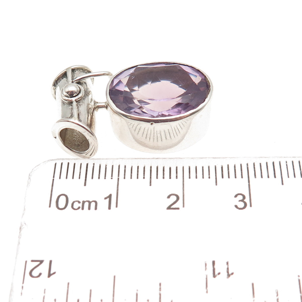 VERSANI 925 Sterling Silver Vintage Real Oval-Cut Amethyst Slide Charm Pendant