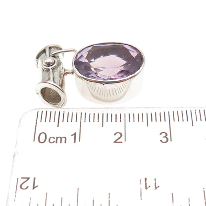 VERSANI 925 Sterling Silver Vintage Real Oval-Cut Amethyst Slide Charm Pendant