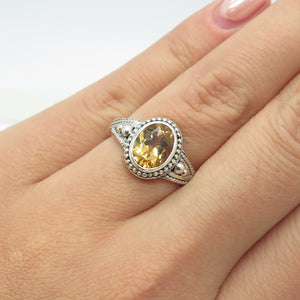 DOUG PAULUS 925 Sterling Silver Vintage Real Citrine Granulated Ring Size 6.25