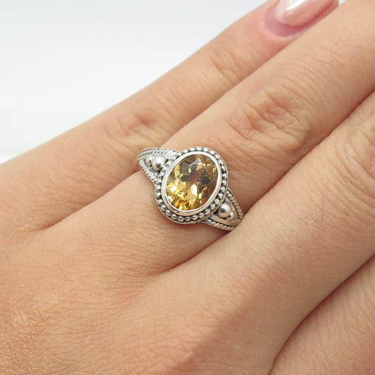 DOUG PAULUS 925 Sterling Silver Vintage Real Citrine Granulated Ring Size 6.25