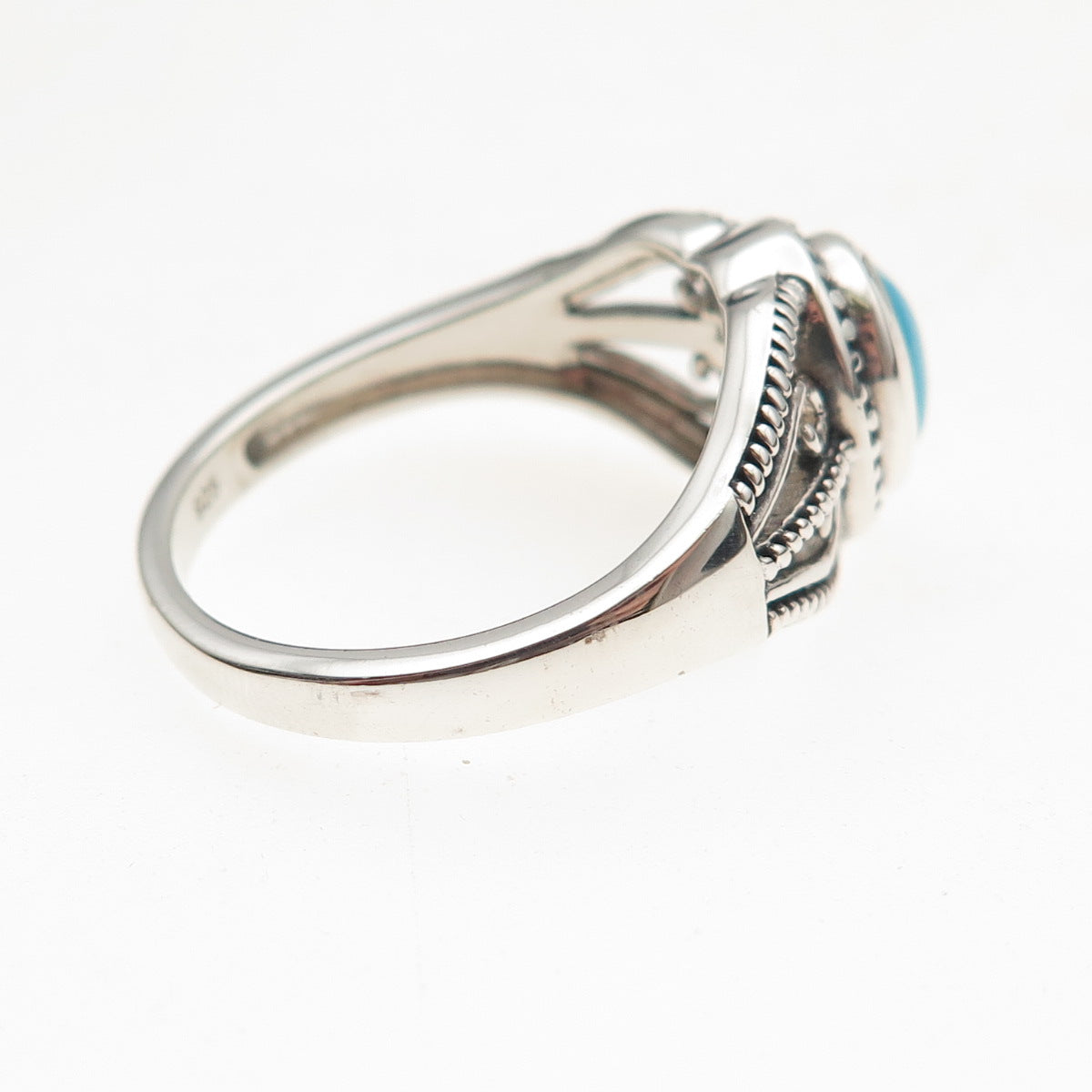 D'Joy 925 Sterling Silver Real Turquoise Heart Oxidized Ring Size 8.25