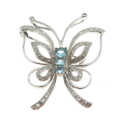 925 Sterling Silver Round-Cut Blue & White C Z Butterfly Pin Brooch