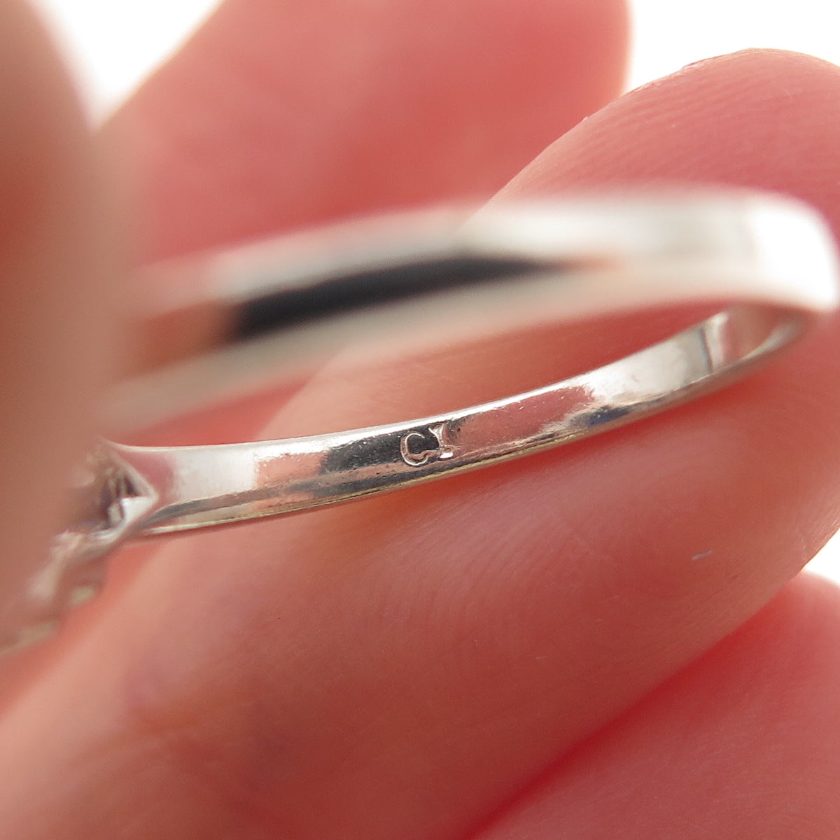 925 Sterling Silver Real Round-Cut Diamond & Blue C Z Ring Size 6.75