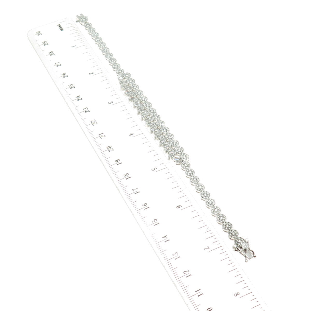 925 Sterling Silver Round & Tapered Baguette-Cut C Z Tennis Link Bracelet 7"