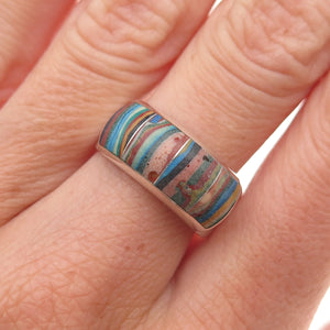 Jay King Desert Rose Sterling Silver Vintage Real Rainbow Calsilica Ring Size 8