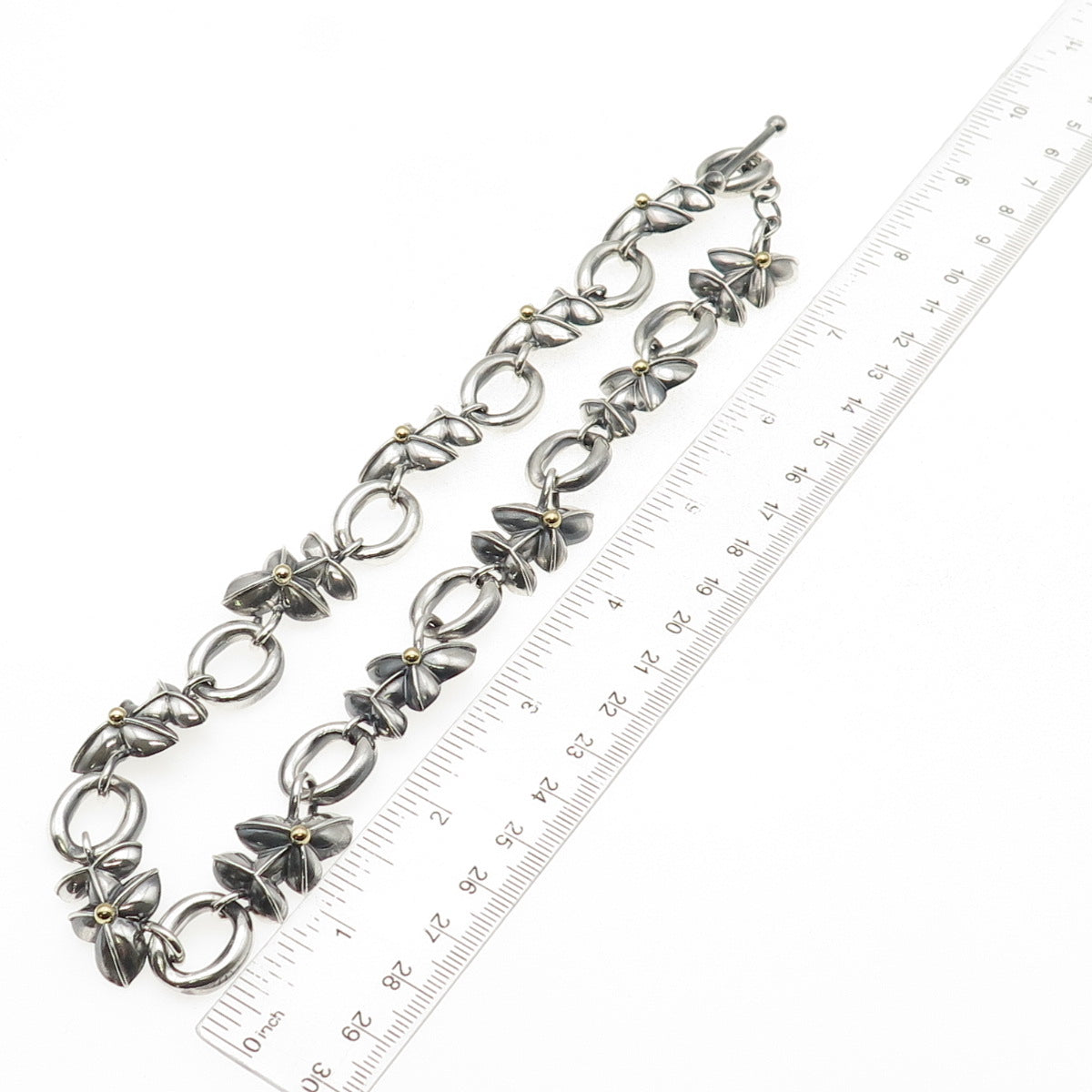 Bill Blass 925 Sterling Silver 18K Gold Vintage Modernist Floral Necklace 16"