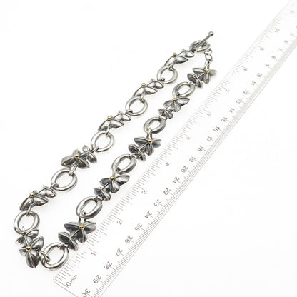 Bill Blass 925 Sterling Silver 18K Gold Vintage Modernist Floral Necklace 16"