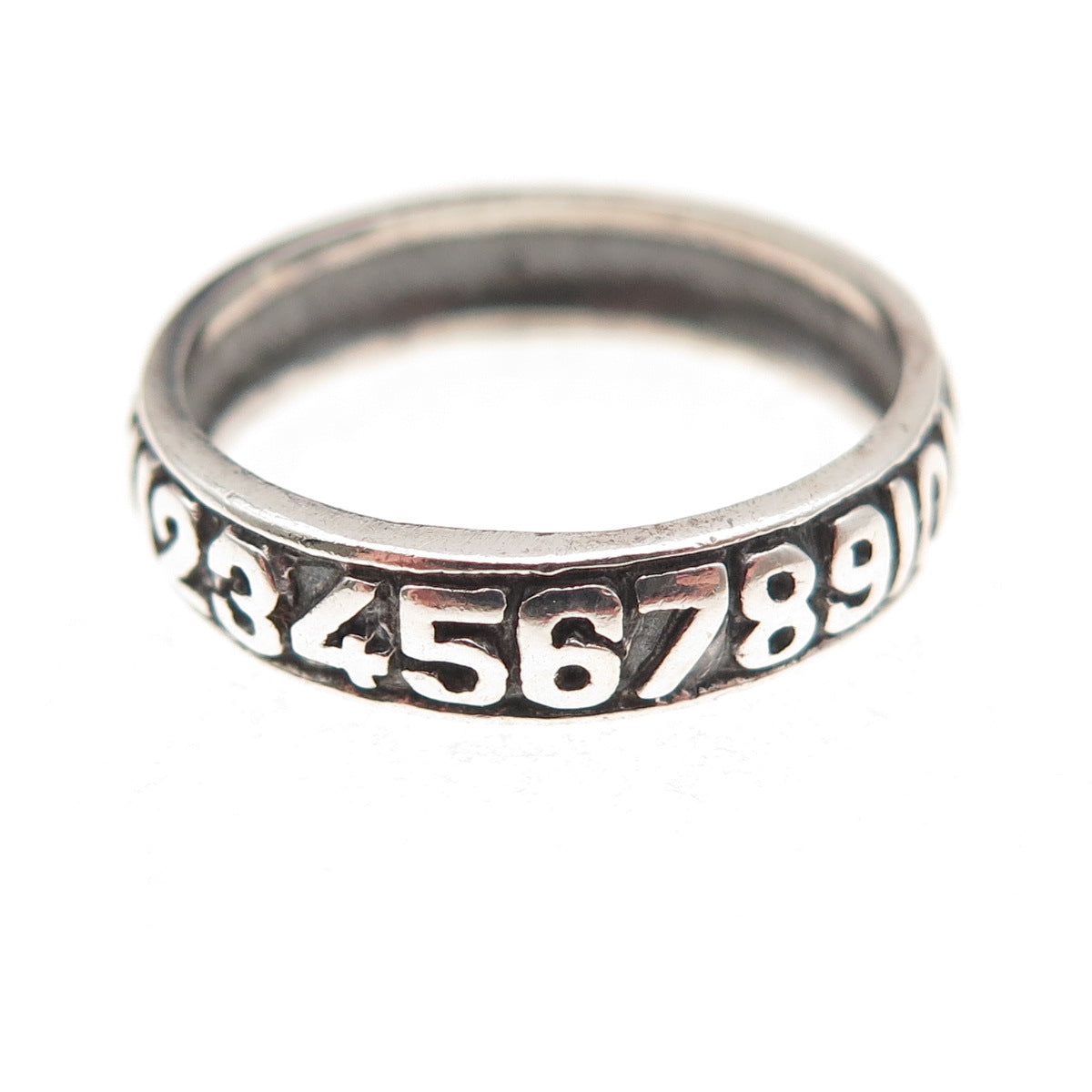 925 Sterling Silver Vintage Natural Numbers Oxidized Band Ring Size 7