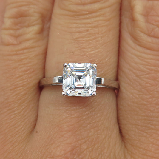 925 Sterling Silver Asscher-Cut C Z Engagement Ring Size 7.75