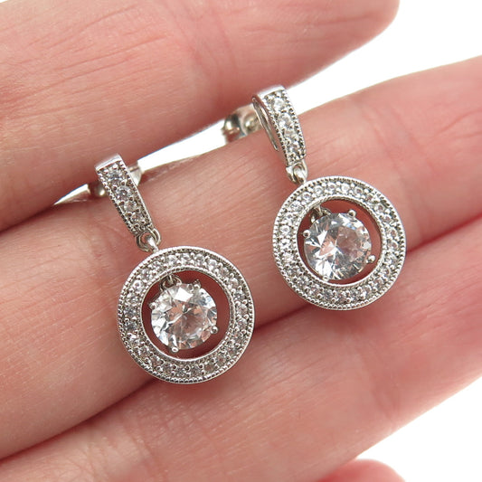 925 Sterling Silver Real Round-Cut White Topaz Circle of Life Dangling Earrings