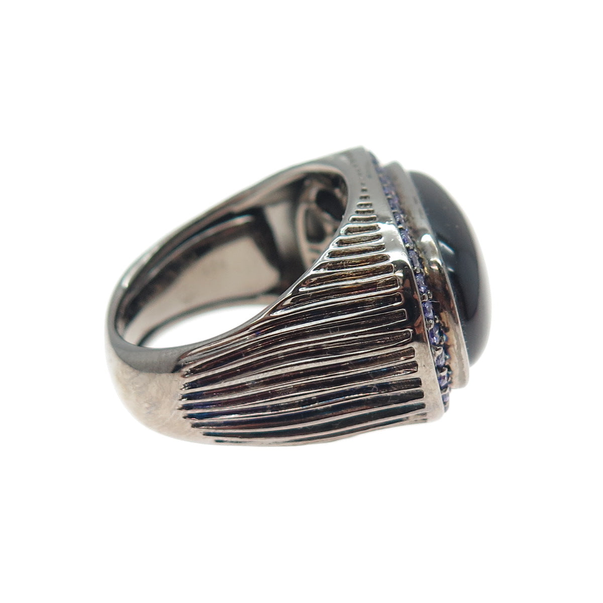 ARZY 925 Sterling Silver Black Rhodium Real Onyx & Purple C Z Ring Size 7.75