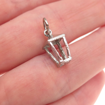 925 Sterling Silver Antique Art Deco Enamel Lantern Oxidized 3D Charm Pendant