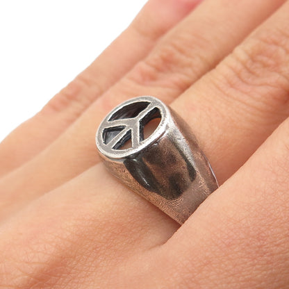 925 Sterling Silver Vintage Peace Symbol Oxidized Ring Size 9.5