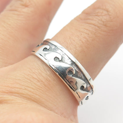 925 Sterling Silver Vintage Water Pattern Band Ring Size 12.5