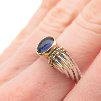 Stevens 925 Sterling Silver 18K Gold Vintage Real Iolite Oxidized Ring Size 6.75