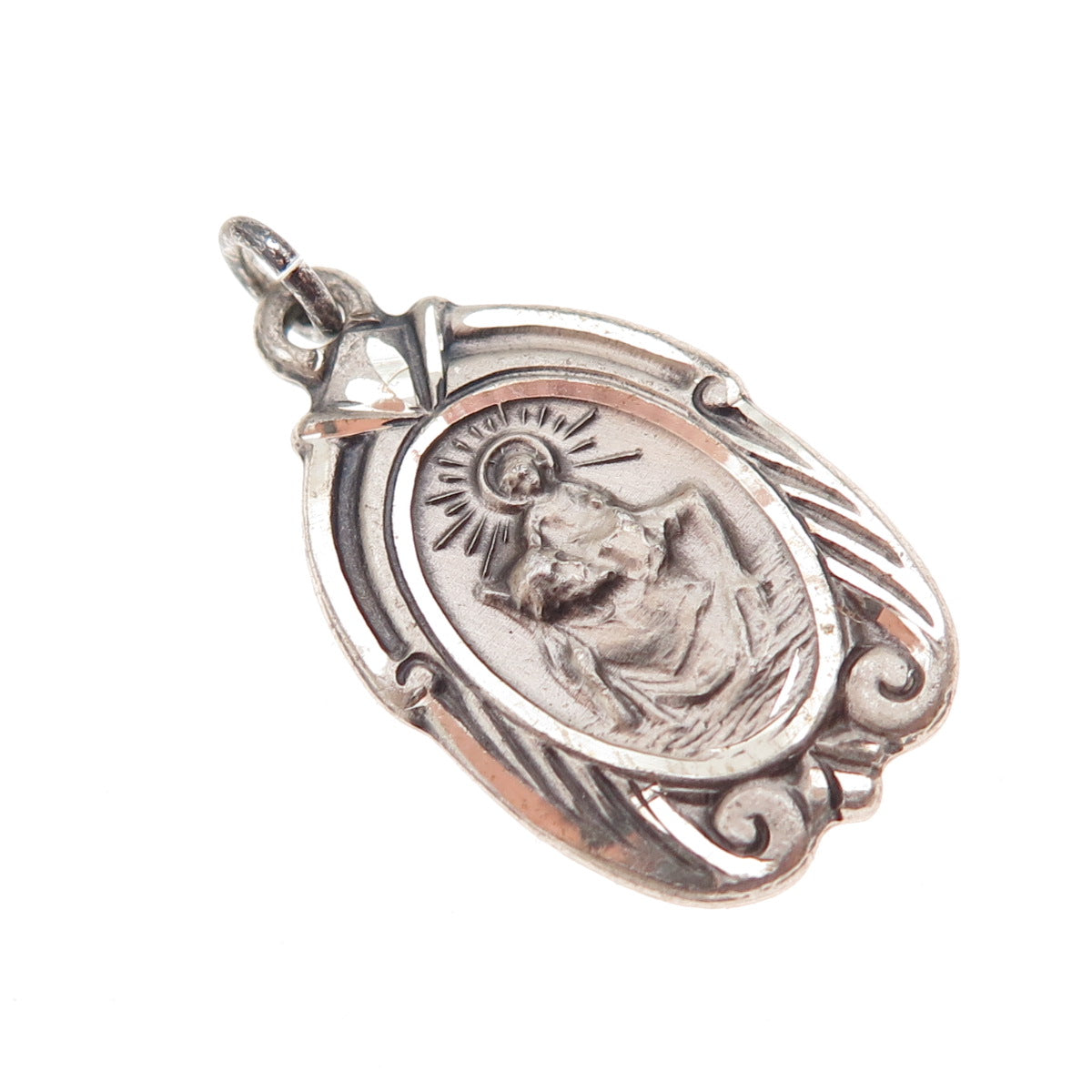 HMH Religious 925 Sterling Silver Antique Art Deco St. Christopher Charm Pendant