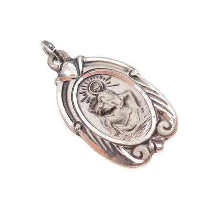 HMH Religious 925 Sterling Silver Antique Art Deco St. Christopher Charm Pendant