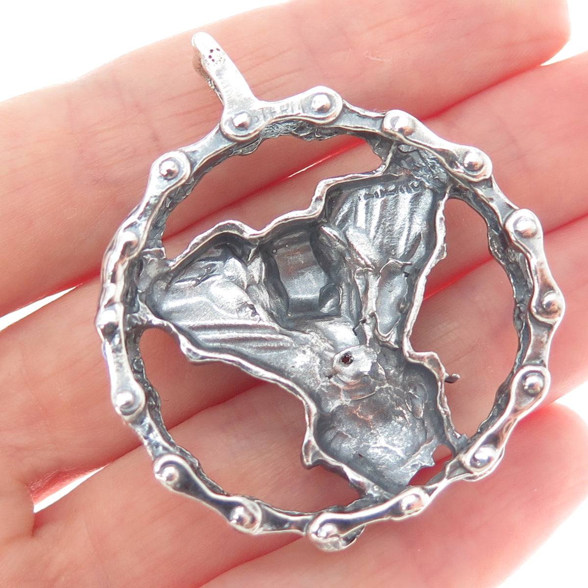 925 Sterling Silver Vintage Skull Biker Oxidized Pendant