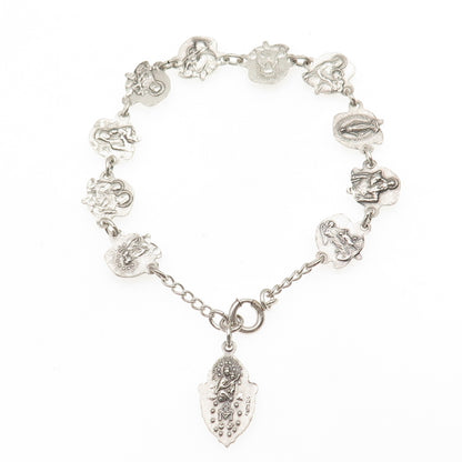 925 Sterling Antique Art Deco St. Mary Christopher Joseph Michael Bracelet 7.5"