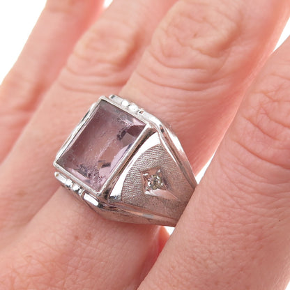 Vargas 925 Sterling Silver Antique Art Deco Lavender Rhinestone Ring Size 11.5