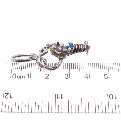 925 Sterling Silver Vintage Enamel Lobster Oxidized Charm Pendant
