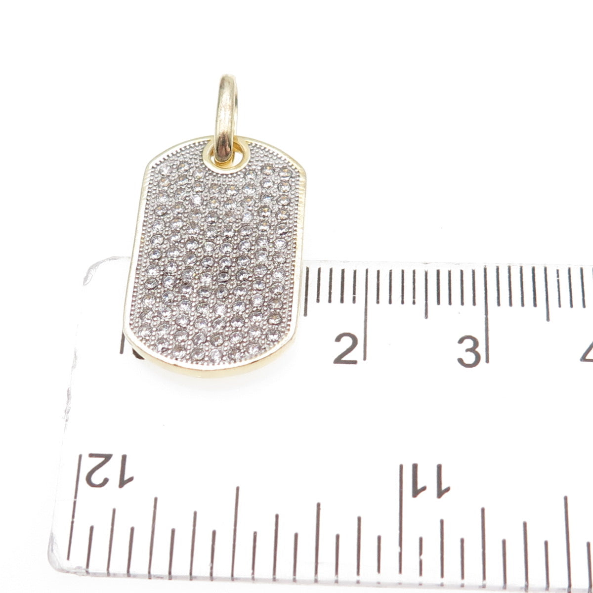 925 Sterling Silver Gold Plated Round-Cut C Z Dog Tag Charm Pendant